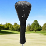 Funda Para Palo De Golf Purpurina negro plateado Script Monograma Nombre d<br><div class="desc">Cubierta del controlador de golf con un nombre de monograma de Purpurina de esparkle plateado y negro. Esto hace que el dulce perfecto cumpleaños 16, boda, ducha de novia, aniversario, ducha de bebé o fiesta de soltera sea regalo para alguien que ama el lujo glam y los estilos de moda....</div>