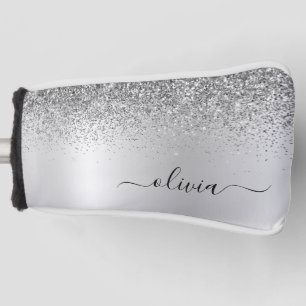 Funda Para Palo De Golf Purpurina plateado Sparkle Glam Monograma Metaliza