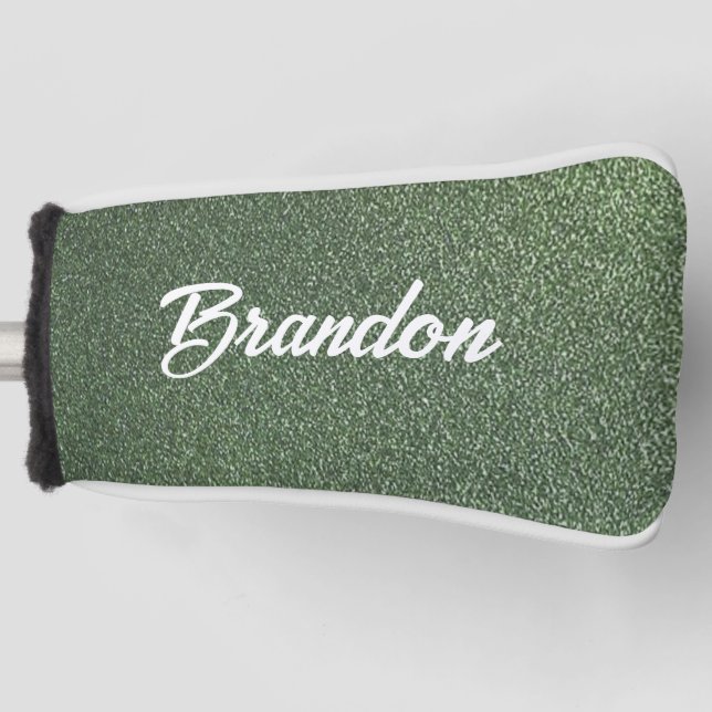Funda Para Palo De Golf Purpurina verde de nombre personalizado (Anverso)