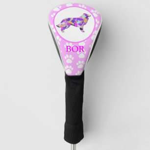 Funda Para Palo De Golf PY&B rosa de la hoja de silueta de perro collie