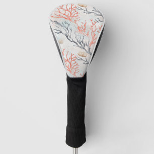 Funda Para Palo De Golf Ramas de coral y olas del océano en acuarela elega