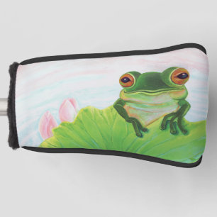 Funda Para Palo De Golf Rana verde relajándose en el estanque