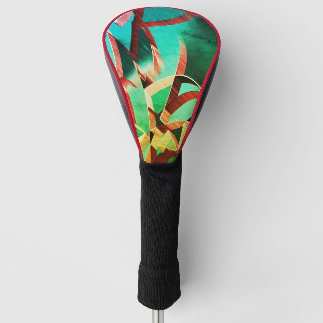 Funda Para Palo De Golf Rasgos marrones sobre verde rústico y aguamarina (Anverso)