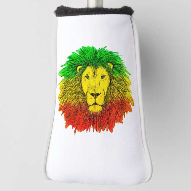 Funda Para Palo De Golf Rasta cabeza de león rojo dibujo verde amarillo Ja (Girar 90)