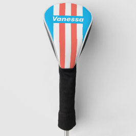 Funda Para Palo De Golf Rayas de Alfiler Celeste Retro con Nombre