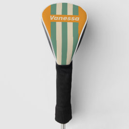 Funda Para Palo De Golf Rayas de Alfiler Naranja Retro con Nombre