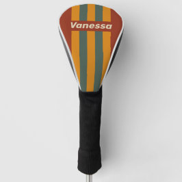 Funda Para Palo De Golf Rayas de alfiler retro naranja óxido con nombre