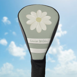 Funda Para Palo De Golf Rayas de flores de margarita Nombre Verde sabio