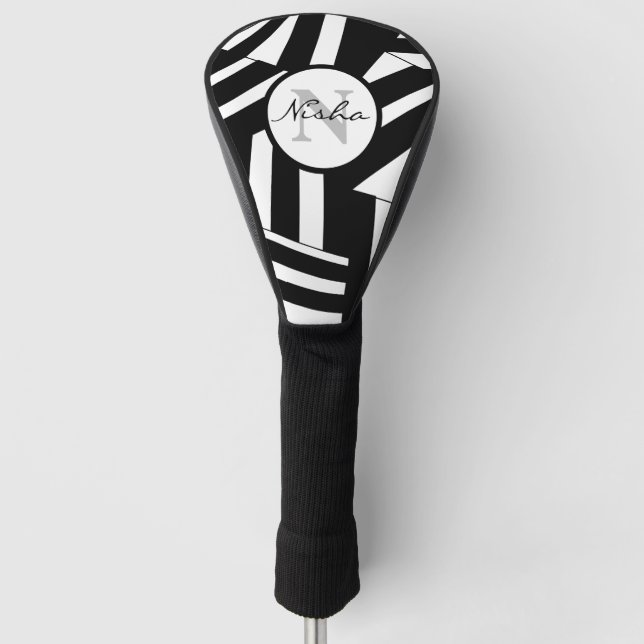 Funda Para Palo De Golf Rayas diagonales en blanco y negro personalizadas (Anverso)