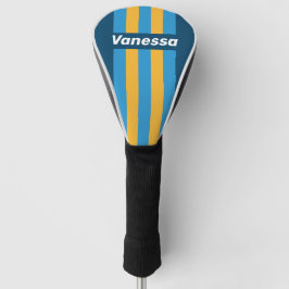 Funda Para Palo De Golf Rayas Finas Azules de Marina Retro con Nombre