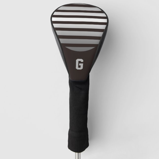 Funda Para Palo De Golf Rayas grises plateadas con monograma (Anverso)