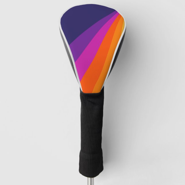 Funda Para Palo De Golf Rayas retro diagonales púrpura y naranja (Anverso)