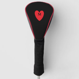 Funda Para Palo De Golf Red Heart Monogrammed Nombre inicial Black Guay