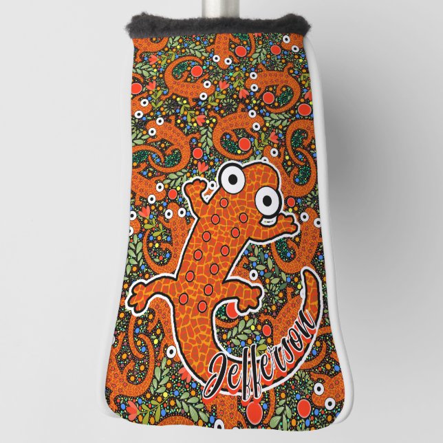 Funda Para Palo De Golf Red Spot Newt on Black Personalized Tail (Girar 90)