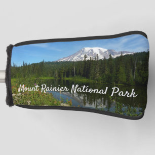 Funda Para Palo De Golf Reflejo del lago del Monte Rainier con flores silv