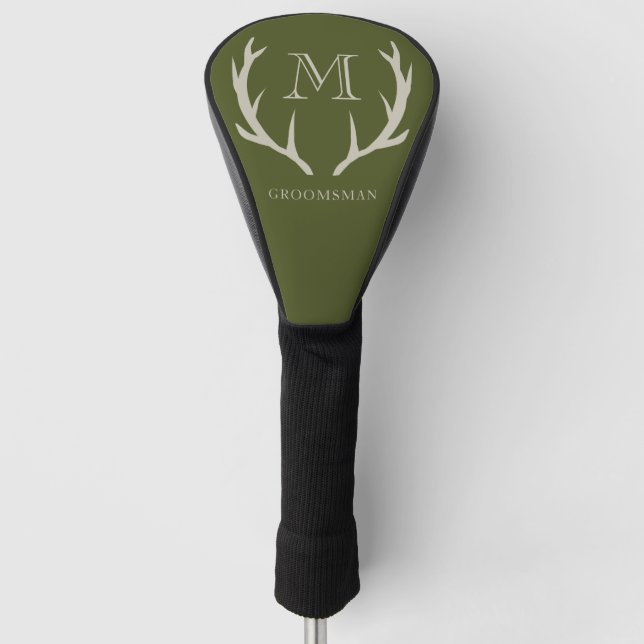 Funda Para Palo De Golf Regalo de Groomsmen, Personalizado de Antler Verde (Anverso)
