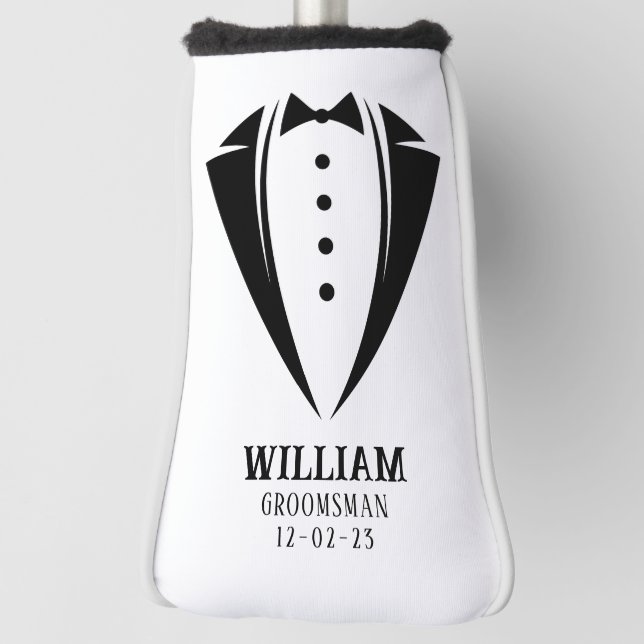 Funda Para Palo De Golf Regalo Groomsman de Tuxedo negro y blanco moderno (Girar 90)