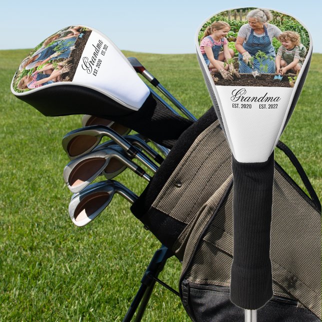 Funda Para Palo De Golf Regalo personalizado de fecha de establecimiento d (Grandma EST Date Elegant Script Custom Gift Golf Head Cover)