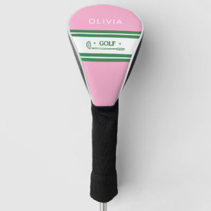 Funda Para Palo De Golf Regalo retro personalizado de rayas rosadas y verd