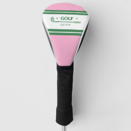 Funda Para Palo De Golf Regalo retro personalizado de rayas rosadas y verd