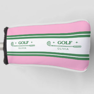 Funda Para Palo De Golf Regalo retro personalizado de rayas rosadas y verd