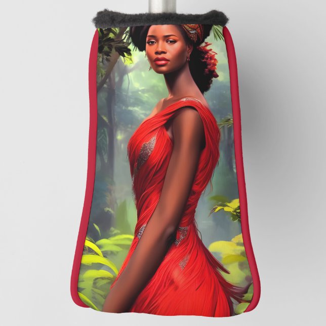 Funda Para Palo De Golf Reina Safari: majestuosa mujer africana con plumas (Girar 90)