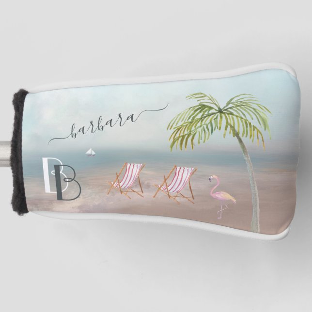 Funda Para Palo De Golf Relájese Think Beach Después Pont Monograma Nombre (Anverso)
