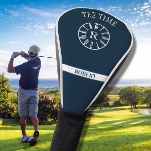 Funda Para Palo De Golf Reloj de tiempo único monograma blanco azul
