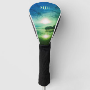 Funda Para Palo De Golf Resumen del Blue Green Morning Sunrise en el río C