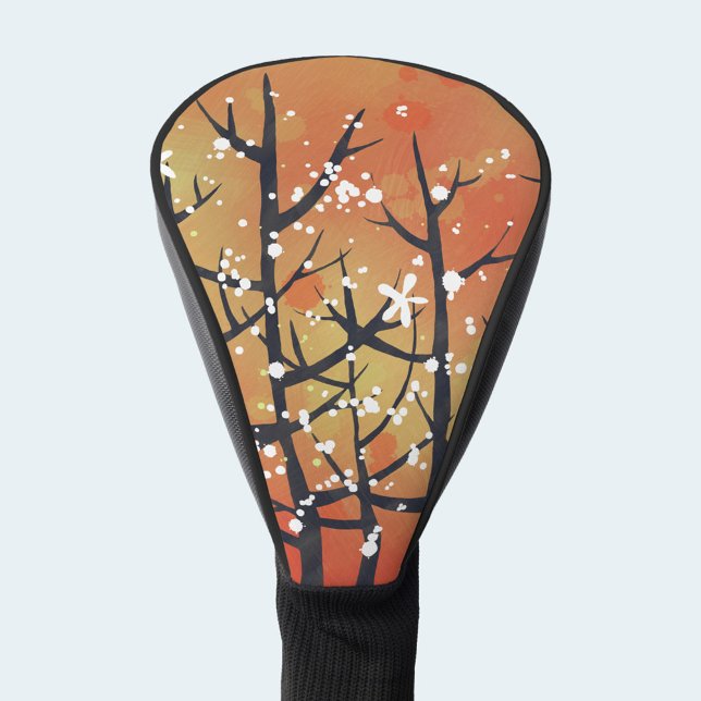 Funda Para Palo De Golf Resumen Naranja de quemado floral (Modern floral abstract blossom in burnt orange and white on a golf head cover)