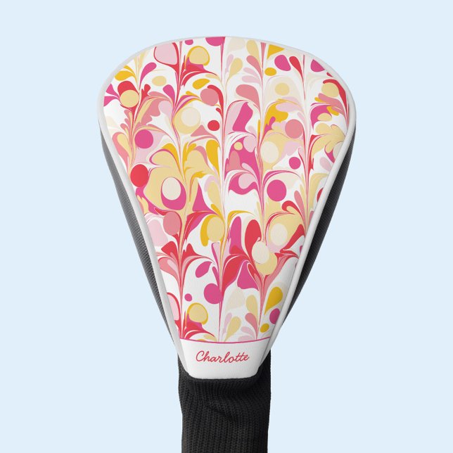 Funda Para Palo De Golf Resumen Patrón retro Pink personalizado (Modern retro marble pattern custom name personalized golf head cover)