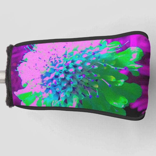 Funda Para Palo De Golf Resumen retro Magenta y flor verde lima (Anverso)