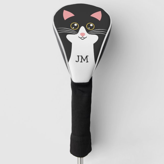 Funda Para Palo De Golf Retrato de gato negro de Cute Mid Century (Anverso)