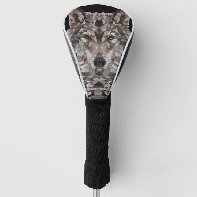 Funda Para Palo De Golf Retrato geométrico de lobo gris (Anverso)