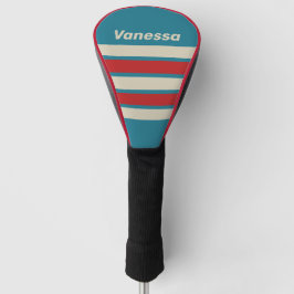 Funda Para Palo De Golf Retro Aqua Surf a través de rayas con nombre