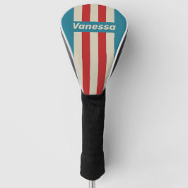 Funda Para Palo De Golf Retro Aqua Surf Pin Rayas con Nombre