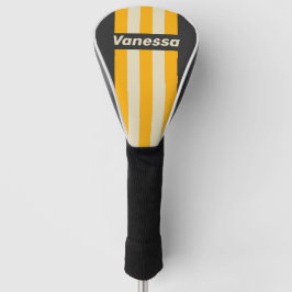 Funda Para Palo De Golf Retro Black Sun Pin Stripes with Name