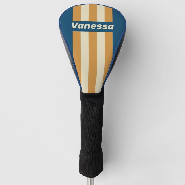 Funda Para Palo De Golf Retro Blue Wave Pin Stripes with Name (Anverso)