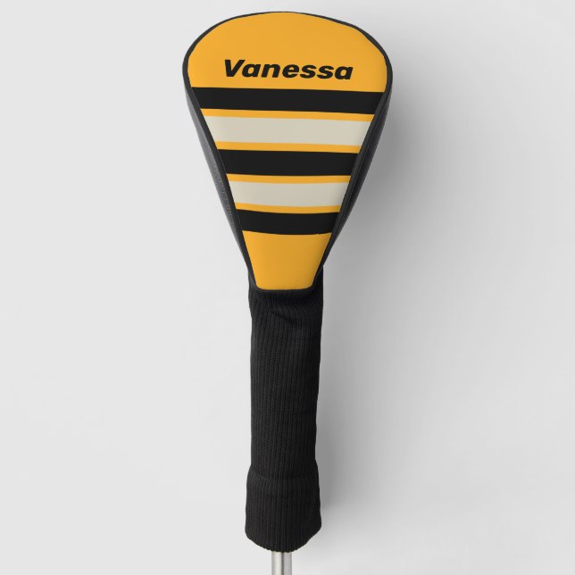 Funda Para Palo De Golf Retro Bumblebee Buzz Across Striping with Name (Anverso)