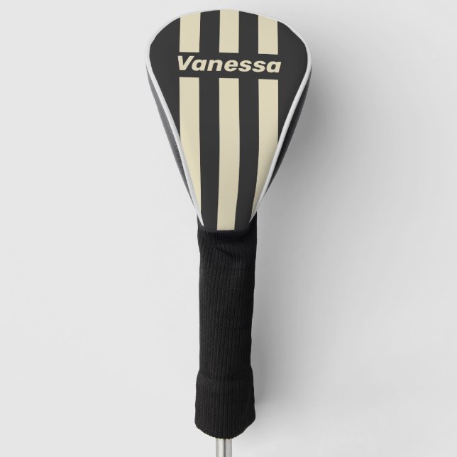 Funda Para Palo De Golf Retro Charcoal Three Pin Stripes with Name (Anverso)