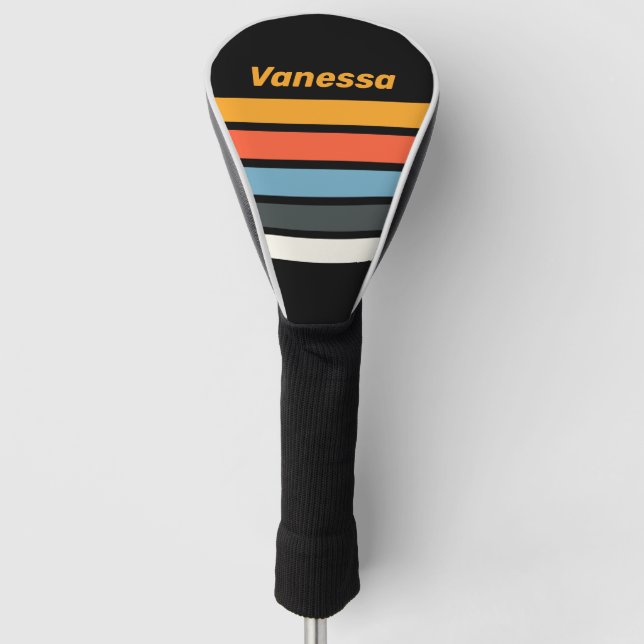 Funda Para Palo De Golf Retro Dark Rainbow Across Striping with Name (Anverso)