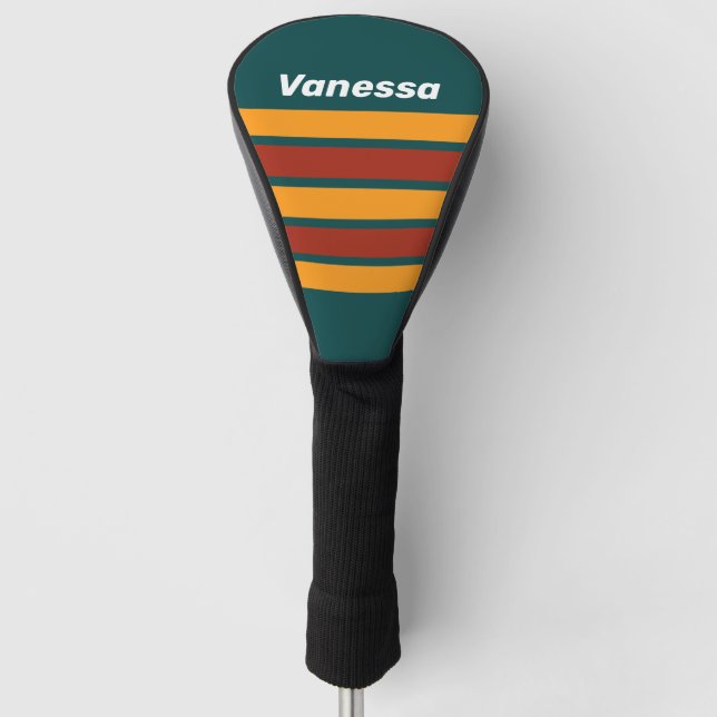 Funda Para Palo De Golf Retro Dark Teal Splash Across Striping with Name (Anverso)