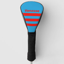 Funda Para Palo De Golf Retro Electric Blue Red Three Across Stripe & Name