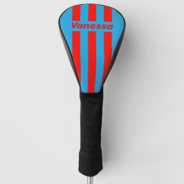 Funda Para Palo De Golf Retro Electric Blue Red Three Pin Stripes & Name