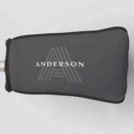 Funda Para Palo De Golf Retro Gris oscuro Monogramo moderno Nombre