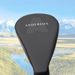Funda Para Palo De Golf Retro Gris oscuro Monogramo moderno Nombre