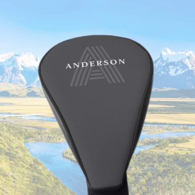 Funda Para Palo De Golf Retro Gris oscuro Monogramo moderno Nombre (Subido por el creador)