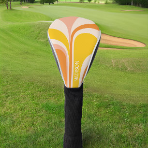 Funda Para Palo De Golf Retro Groovy Resumen Peach Naranja Amarillo Nombre