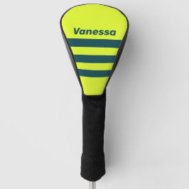 Funda Para Palo De Golf Retro HI VIS Yellow Three Across Stripe with Name