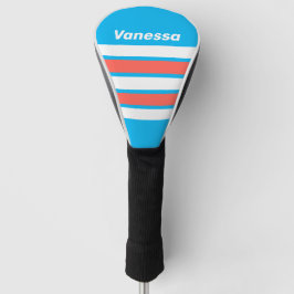 Funda Para Palo De Golf Retro Luz Azul Celeste con Franjas y Nombre